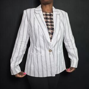 FOIL Linen Stripe Blazer White Linear Blazing Saddles Pinstripe Jacket Notched 4